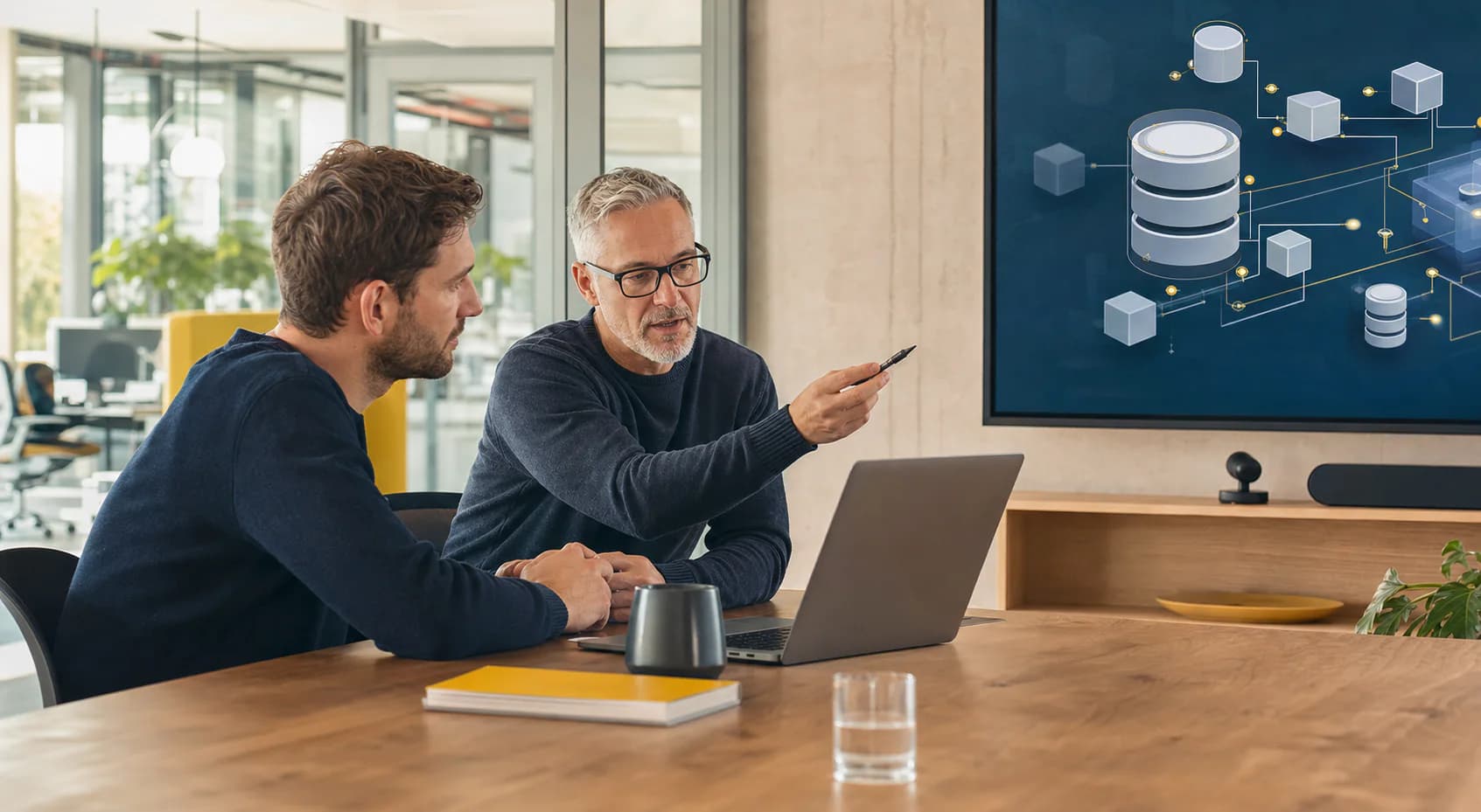 DBA-Spezialist bei einer Beratung vor einem Datenbank-Monitoring-Dashboard